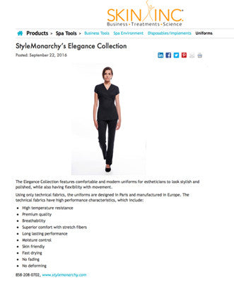 Skin Inc announced STYLEMONARCHY Elegance Collection: The ultimate Spa & Medical Uniforms